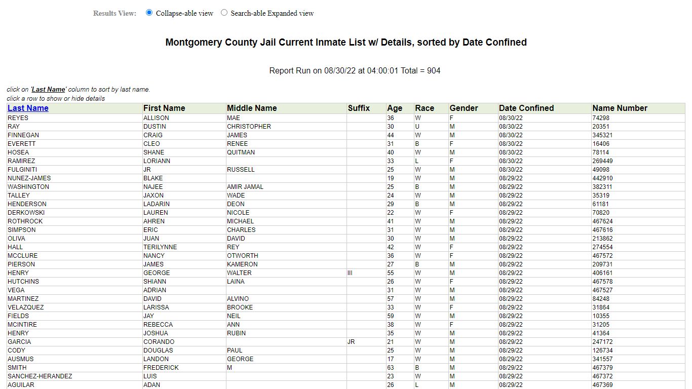 Jail Roster - Montgomery County, Texas