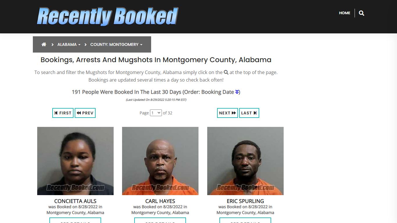 Bookings, Arrests and Mugshots in Montgomery County, Alabama